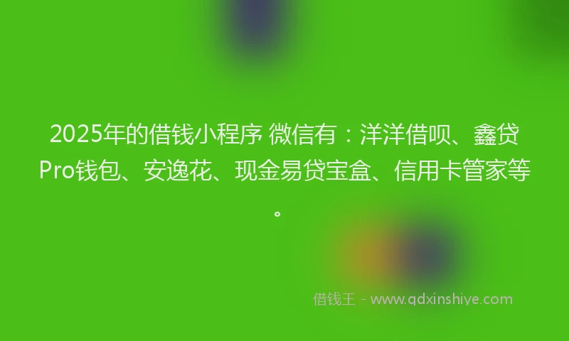 2025年的借钱小程序 微信有：洋洋借呗、鑫贷Pro钱包、安逸花、现金易贷宝盒、信用卡管家等。
