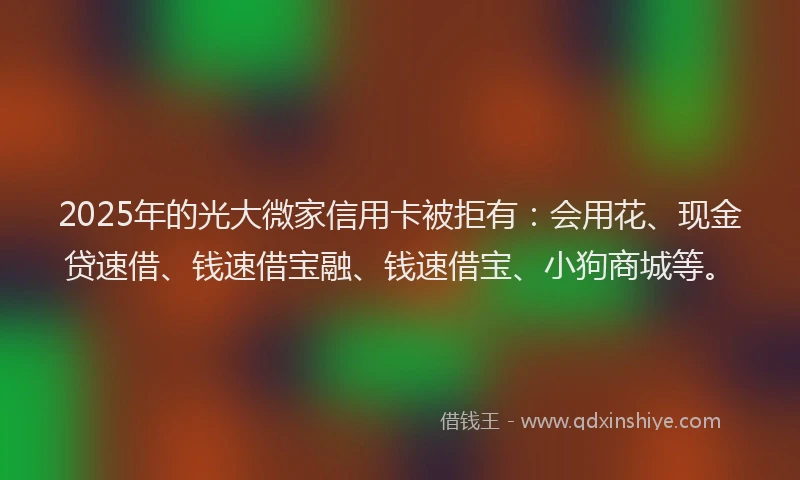 2025年的光大微家信用卡被拒有：会用花、现金贷速借、钱速借宝融、钱速借宝、小狗商城等。