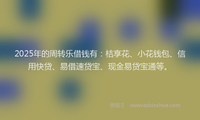 2025年的周转乐借钱有：桔享花、小花钱包、信用快贷、易借速贷宝、现金易贷宝通等。