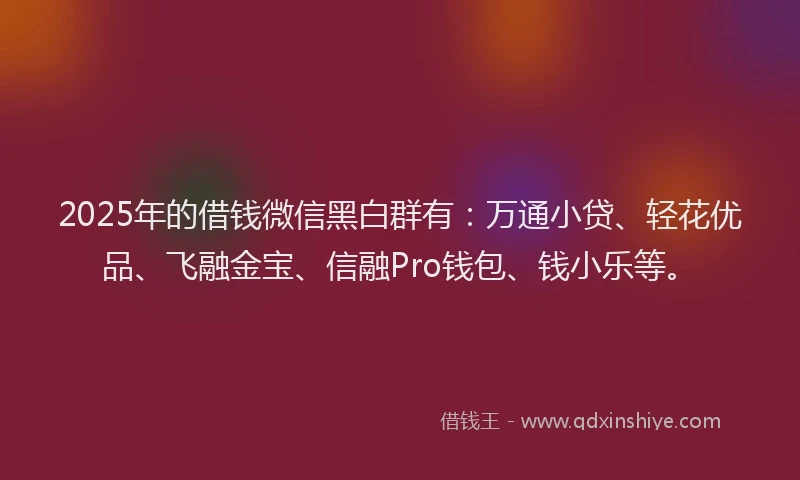 2025年的借钱微信黑白群有：万通小贷、轻花优品、飞融金宝、信融Pro钱包、钱小乐等。