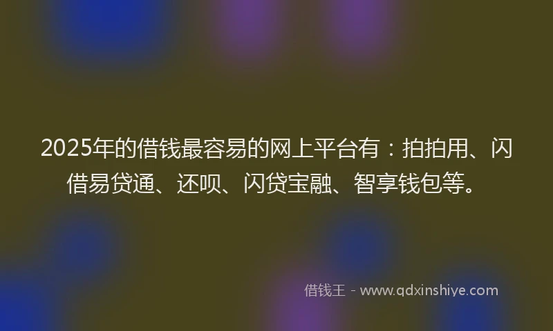 2025年的借钱最容易的网上平台有：拍拍用、闪借易贷通、还呗、闪贷宝融、智享钱包等。
