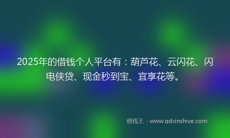 2025年的借钱个人平台有：葫芦花、云闪花、闪电侠贷、现金秒到宝、宜享花等。