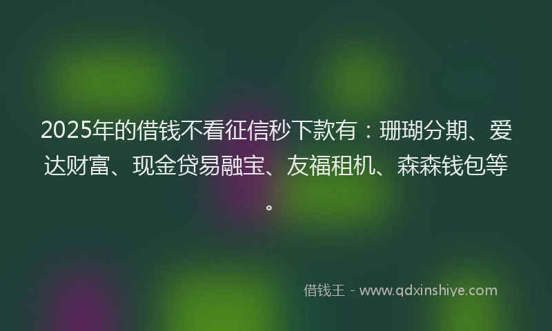 2025年的借钱不看征信秒下款有：珊瑚分期、爱达财富、现金贷易融宝、友福租机、森森钱包等。