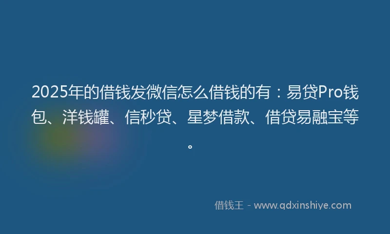 2025年的借钱发微信怎么借钱的有：易贷Pro钱包、洋钱罐、信秒贷、星梦借款、借贷易融宝等。