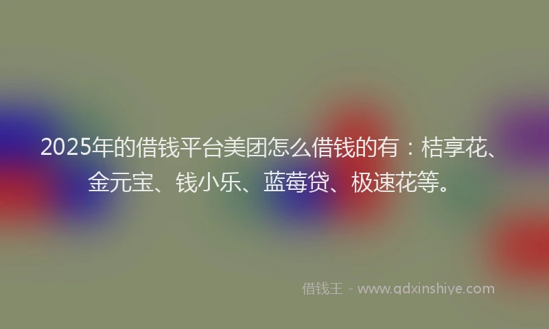 2025年的借钱平台美团怎么借钱的有：桔享花、金元宝、钱小乐、蓝莓贷、极速花等。