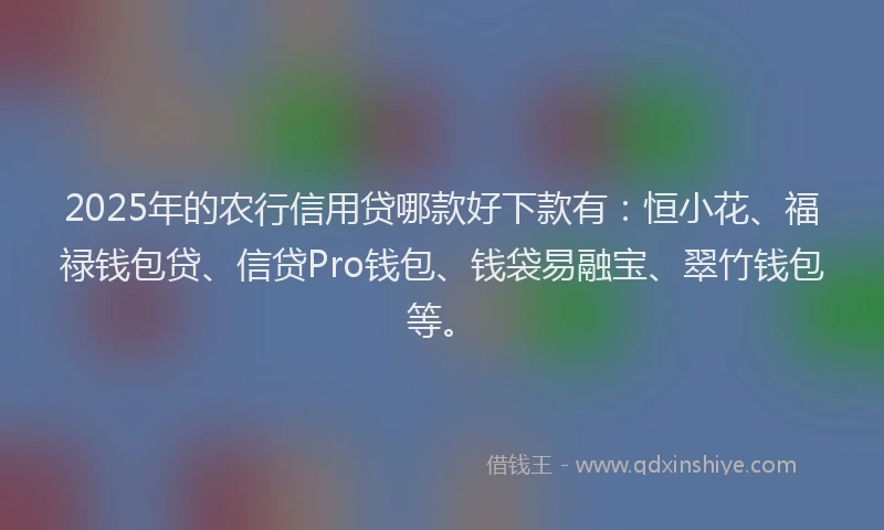 2025年的农行信用贷哪款好下款有：恒小花、福禄钱包贷、信贷Pro钱包、钱袋易融宝、翠竹钱包等。