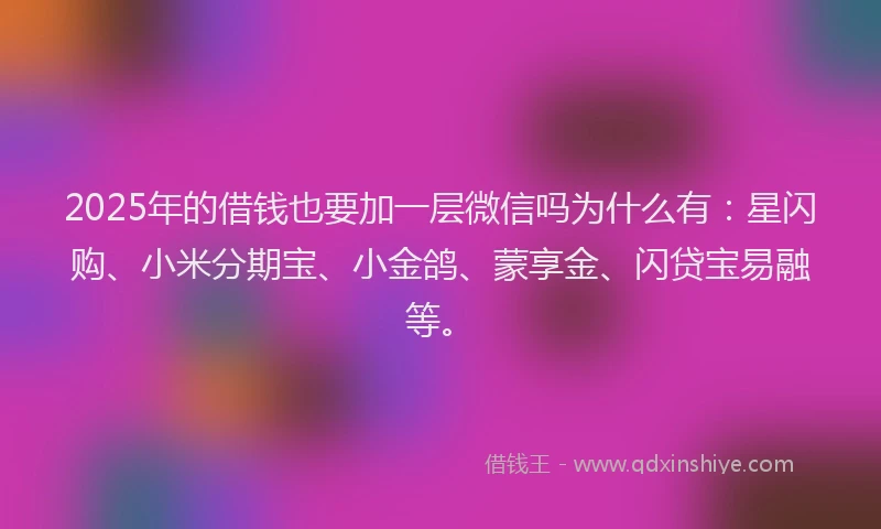 2025年的借钱也要加一层微信吗为什么有：星闪购、小米分期宝、小金鸽、蒙享金、闪贷宝易融等。