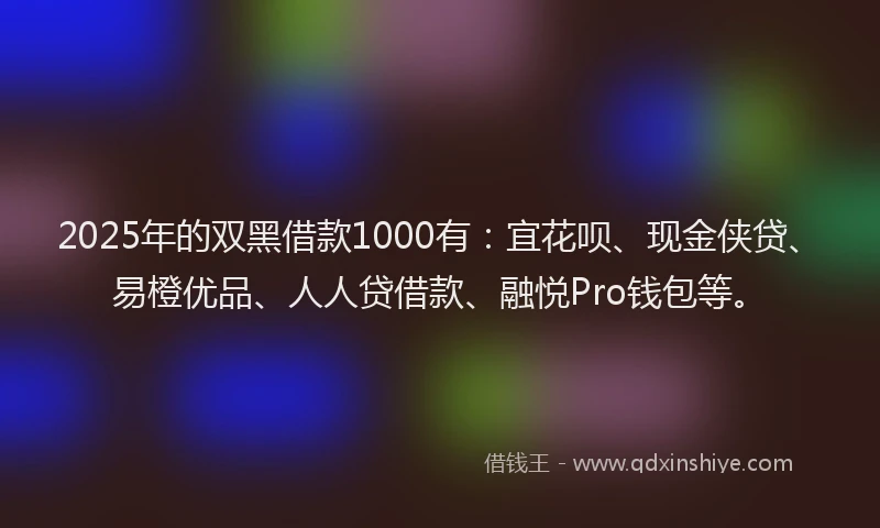 2025年的双黑借款1000有：宜花呗、现金侠贷、易橙优品、人人贷借款、融悦Pro钱包等。