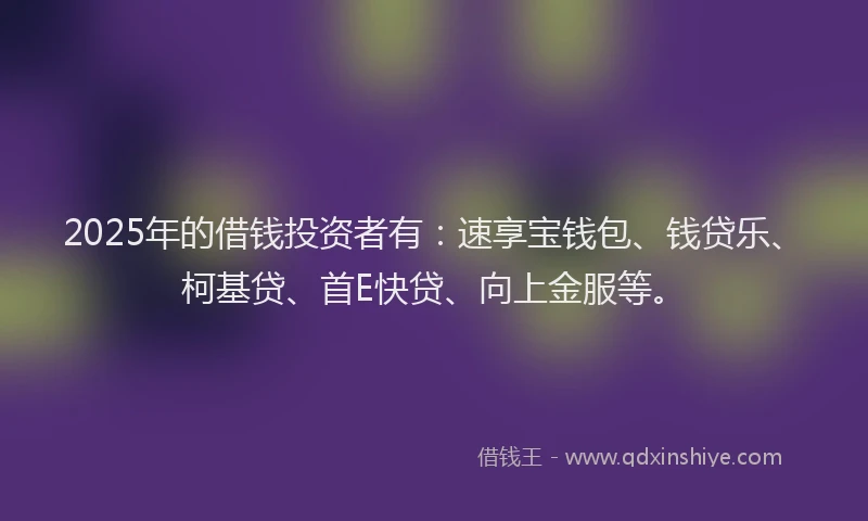 2025年的借钱投资者有：速享宝钱包、钱贷乐、柯基贷、首E快贷、向上金服等。