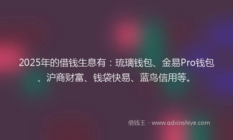 2025年的借钱生息有：琉璃钱包、金易Pro钱包、沪商财富、钱袋快易、蓝鸟信用等。