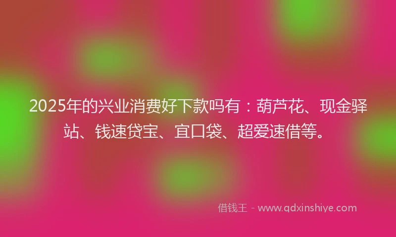 2025年的兴业消费好下款吗有：葫芦花、现金驿站、钱速贷宝、宜口袋、超爱速借等。