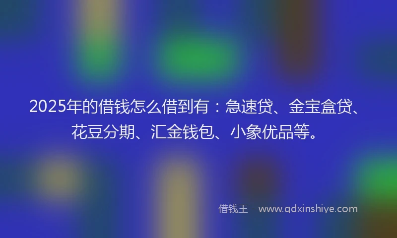 2025年的借钱怎么借到有：急速贷、金宝盒贷、花豆分期、汇金钱包、小象优品等。