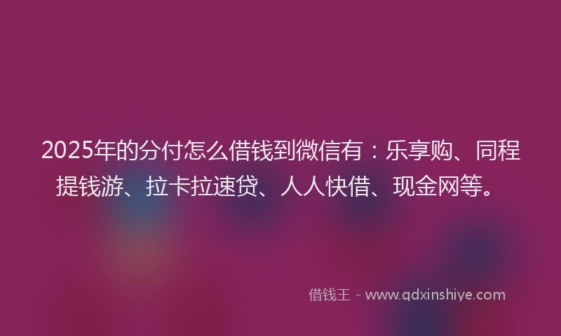 2025年的分付怎么借钱到微信有：乐享购、同程提钱游、拉卡拉速贷、人人快借、现金网等。