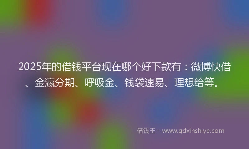 2025年的借钱平台现在哪个好下款有：微博快借、金瀛分期、呼吸金、钱袋速易、理想给等。