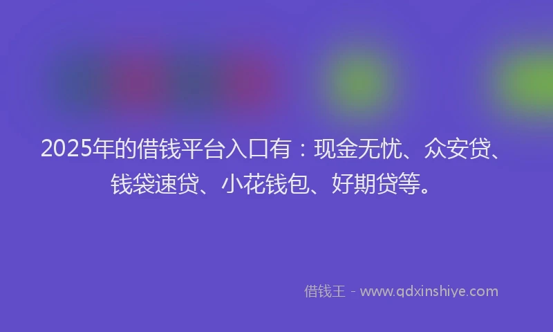 2025年的借钱平台入口有：现金无忧、众安贷、钱袋速贷、小花钱包、好期贷等。