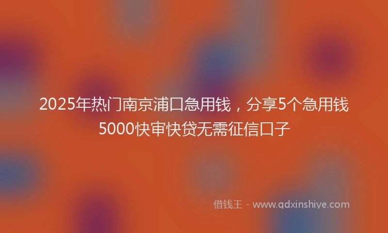 2025年热门南京浦口急用钱，分享5个急用钱5000快审快贷无需征信口子