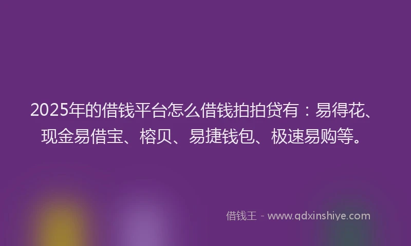 2025年的借钱平台怎么借钱拍拍贷有：易得花、现金易借宝、榕贝、易捷钱包、极速易购等。