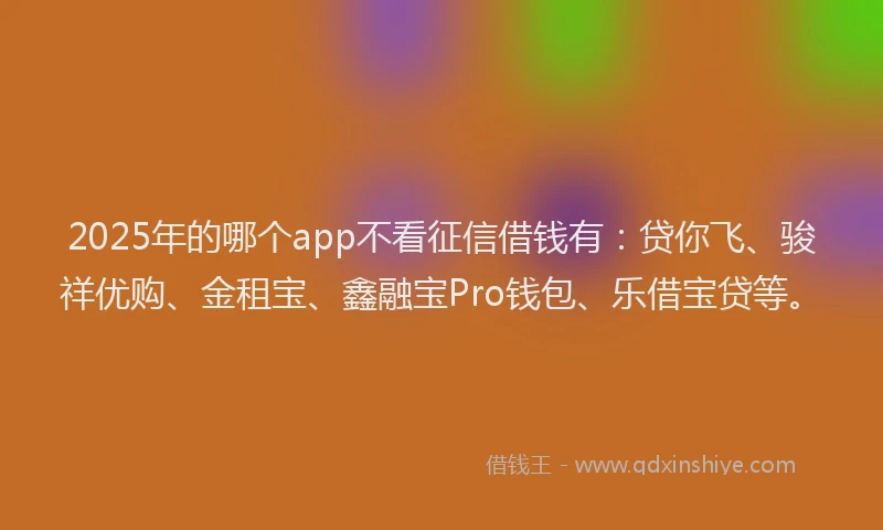 2025年的哪个app不看征信借钱有：贷你飞、骏祥优购、金租宝、鑫融宝Pro钱包、乐借宝贷等。