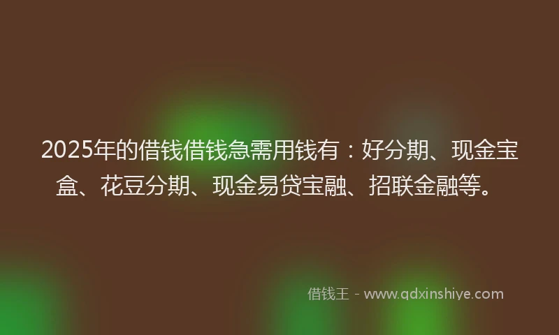 2025年的借钱借钱急需用钱有：好分期、现金宝盒、花豆分期、现金易贷宝融、招联金融等。