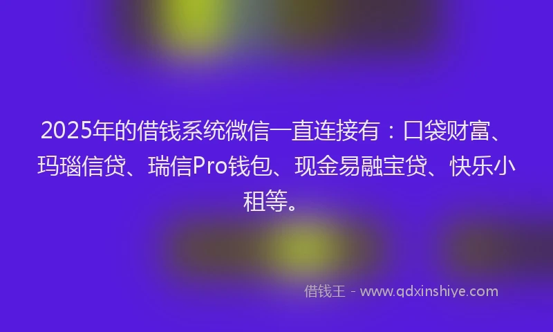 2025年的借钱系统微信一直连接有：口袋财富、玛瑙信贷、瑞信Pro钱包、现金易融宝贷、快乐小租等。
