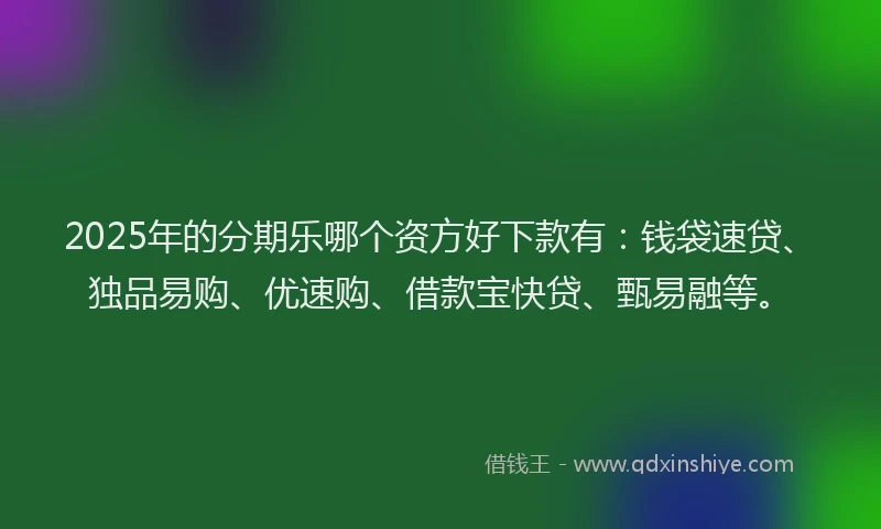 2025年的分期乐哪个资方好下款有：钱袋速贷、独品易购、优速购、借款宝快贷、甄易融等。
