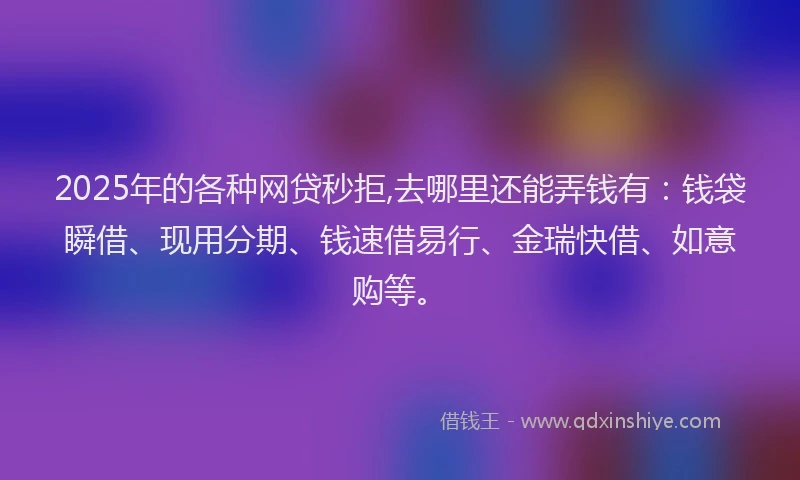 2025年的各种网贷秒拒,去哪里还能弄钱有：钱袋瞬借、现用分期、钱速借易行、金瑞快借、如意购等。