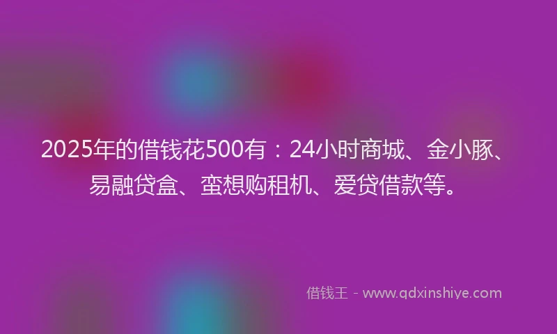 2025年的借钱花500有：24小时商城、金小豚、易融贷盒、蛮想购租机、爱贷借款等。