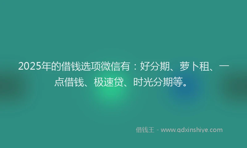 2025年的借钱选项微信有：好分期、萝卜租、一点借钱、极速贷、时光分期等。
