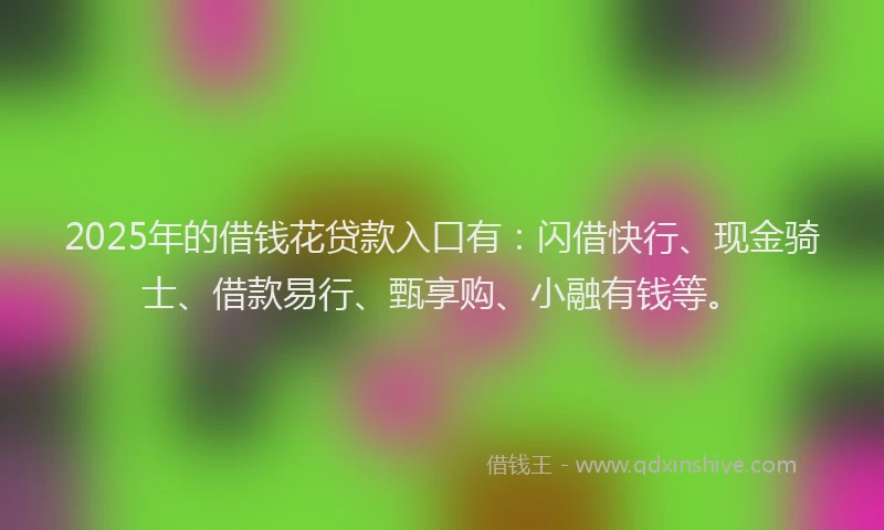 2025年的借钱花贷款入口有：闪借快行、现金骑士、借款易行、甄享购、小融有钱等。