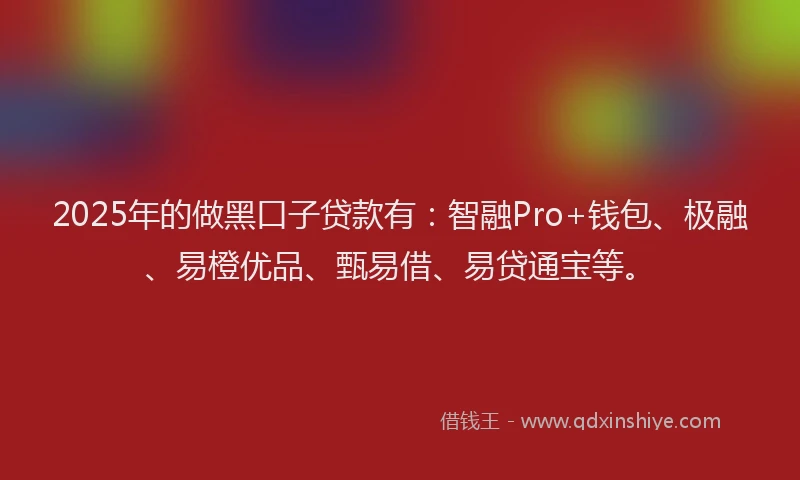 2025年的做黑口子贷款有：智融Pro+钱包、极融、易橙优品、甄易借、易贷通宝等。