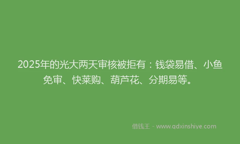 2025年的光大两天审核被拒有：钱袋易借、小鱼免审、快莱购、葫芦花、分期易等。
