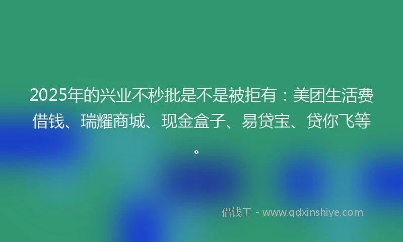 2025年的兴业不秒批是不是被拒有：美团生活费借钱、瑞耀商城、现金盒子、易贷宝、贷你飞等。
