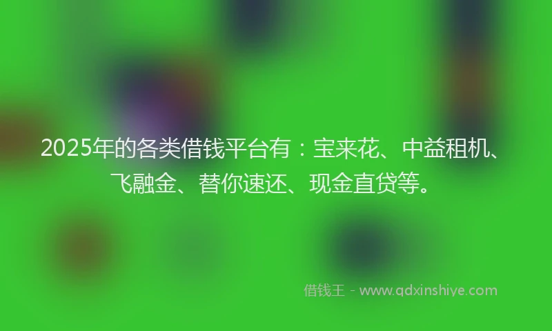 2025年的各类借钱平台有：宝来花、中益租机、飞融金、替你速还、现金直贷等。