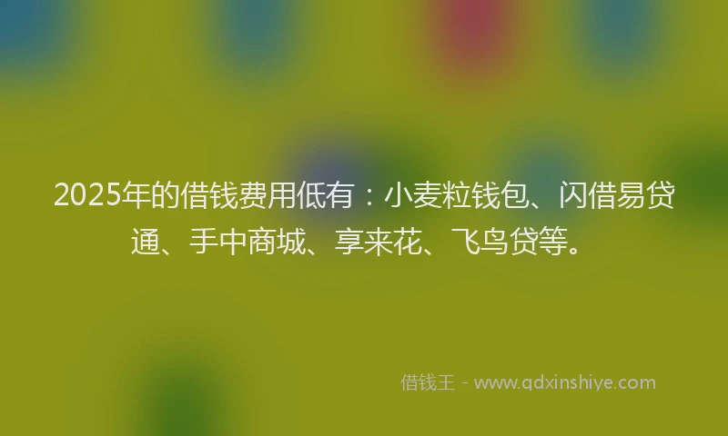 2025年的借钱费用低有：小麦粒钱包、闪借易贷通、手中商城、享来花、飞鸟贷等。