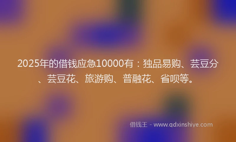 2025年的借钱应急10000有：独品易购、芸豆分、芸豆花、旅游购、普融花、省呗等。