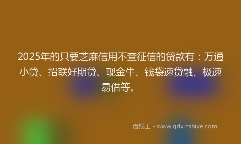 2025年的只要芝麻信用不查征信的贷款有：万通小贷、招联好期贷、现金牛、钱袋速贷融、极速易借等。