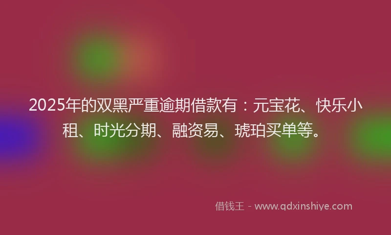 2025年的双黑严重逾期借款有：元宝花、快乐小租、时光分期、融资易、琥珀买单等。