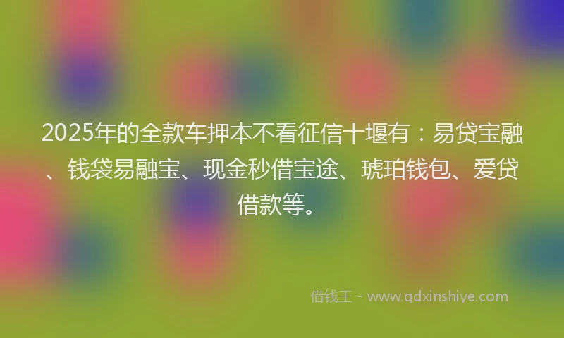 2025年的全款车押本不看征信十堰有：易贷宝融、钱袋易融宝、现金秒借宝途、琥珀钱包、爱贷借款等。