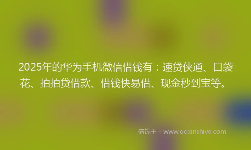 2025年的华为手机微信借钱有：速贷侠通、口袋花、拍拍贷借款、借钱快易借、现金秒到宝等。