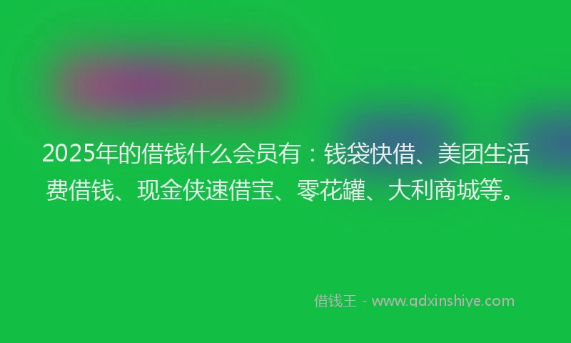 2025年的借钱什么会员有：钱袋快借、美团生活费借钱、现金侠速借宝、零花罐、大利商城等。