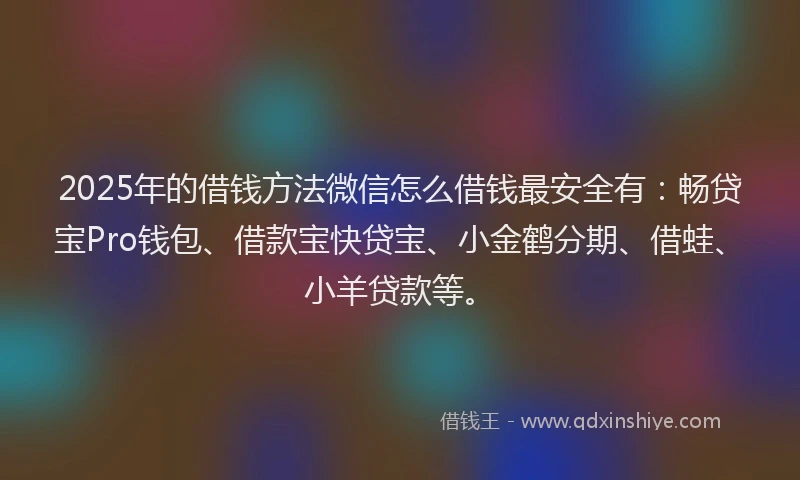 2025年的借钱方法微信怎么借钱最安全有：畅贷宝Pro钱包、借款宝快贷宝、小金鹤分期、借蛙、小羊贷款等。