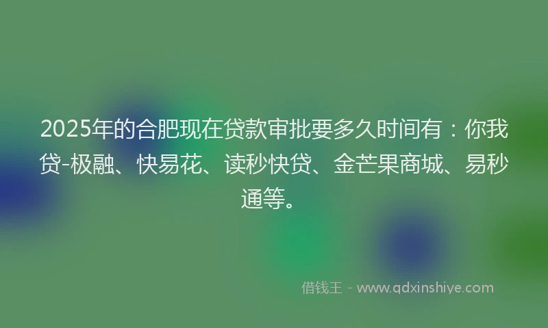 2025年的合肥现在贷款审批要多久时间有：你我贷-极融、快易花、读秒快贷、金芒果商城、易秒通等。