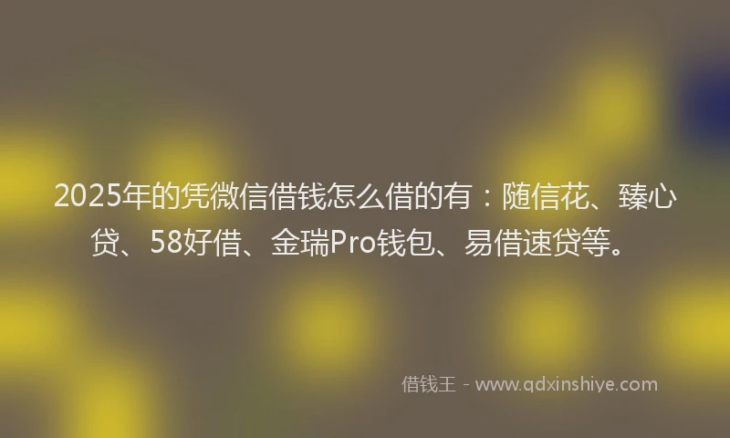 2025年的凭微信借钱怎么借的有：随信花、臻心贷、58好借、金瑞Pro钱包、易借速贷等。