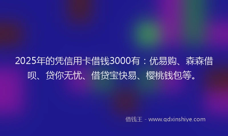 2025年的凭信用卡借钱3000有：优易购、森森借呗、贷你无忧、借贷宝快易、樱桃钱包等。