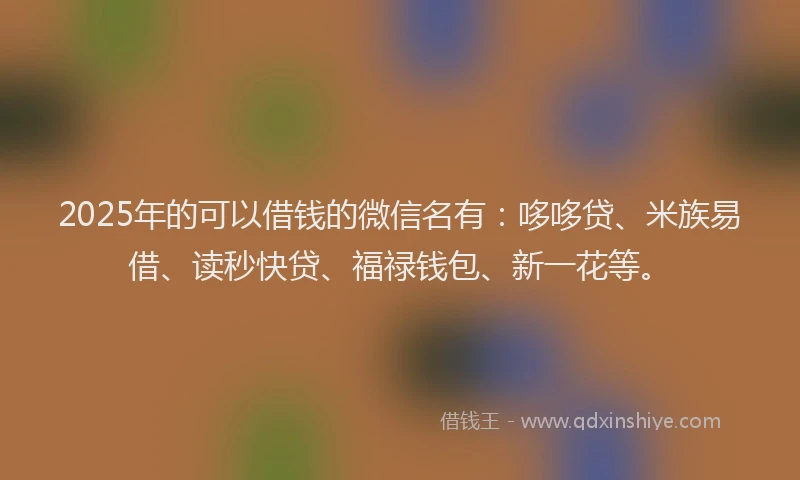 2025年的可以借钱的微信名有：哆哆贷、米族易借、读秒快贷、福禄钱包、新一花等。