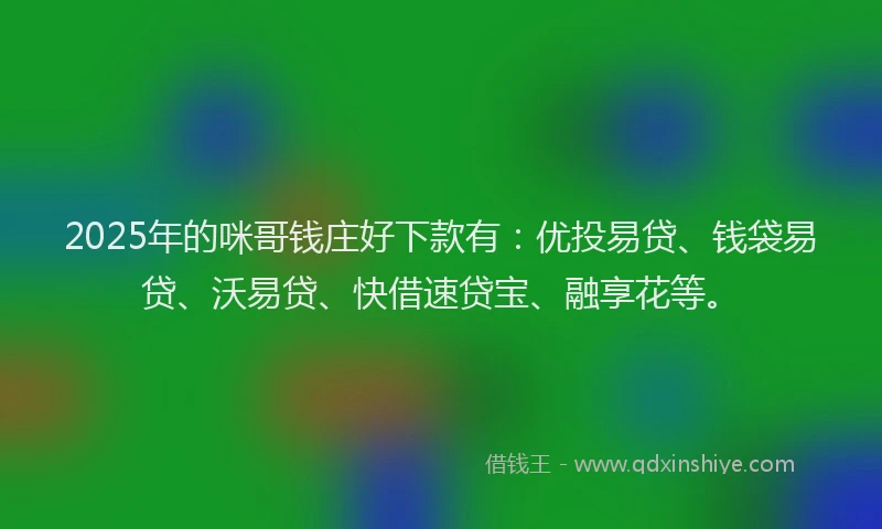 2025年的咪哥钱庄好下款有：优投易贷、钱袋易贷、沃易贷、快借速贷宝、融享花等。