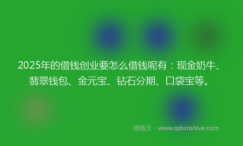 2025年的借钱创业要怎么借钱呢有：现金奶牛、翡翠钱包、金元宝、钻石分期、口袋宝等。