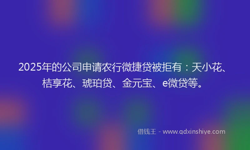 2025年的公司申请农行微捷贷被拒有：天小花、桔享花、琥珀贷、金元宝、e微贷等。