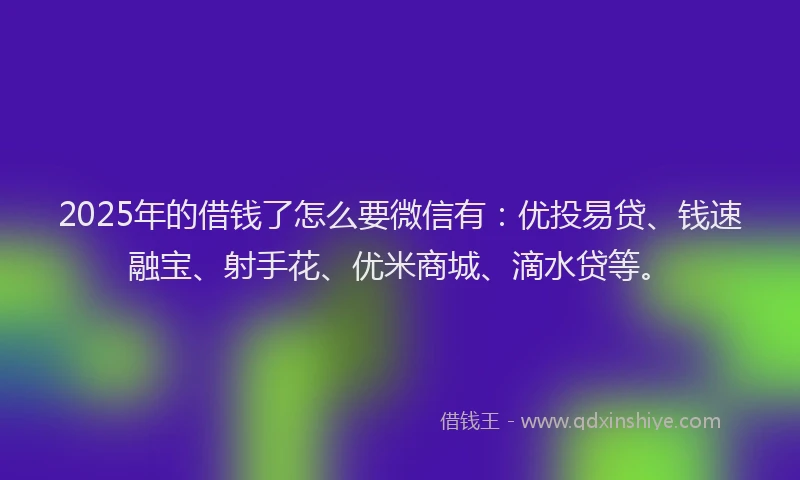2025年的借钱了怎么要微信有：优投易贷、钱速融宝、射手花、优米商城、滴水贷等。