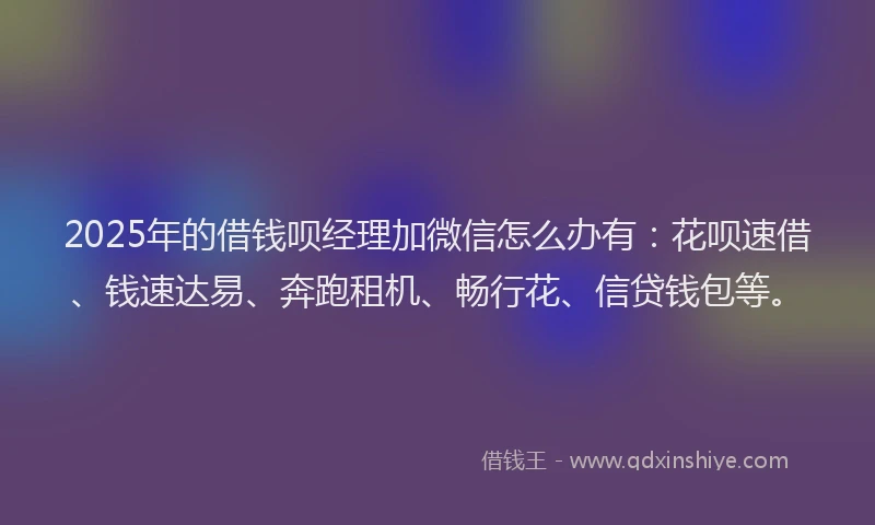 2025年的借钱呗经理加微信怎么办有：花呗速借、钱速达易、奔跑租机、畅行花、信贷钱包等。